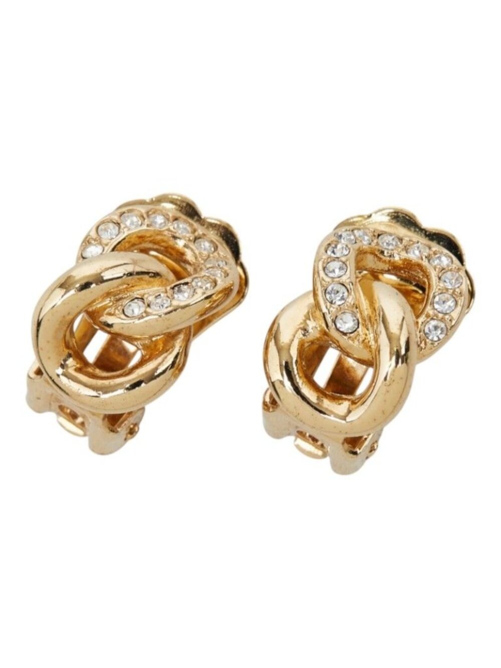 Dior Earrings Gold Plated Rhinestone